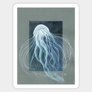 Jellyfish on Blue and Grey Watercolor & Gouache Painting Sticker